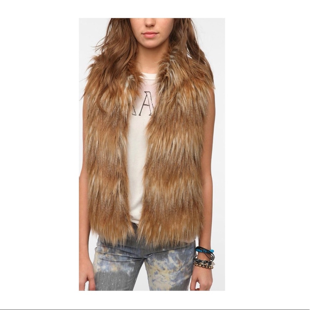 Pins & Needles Faux Fur Vest XS Tan, White, Orange